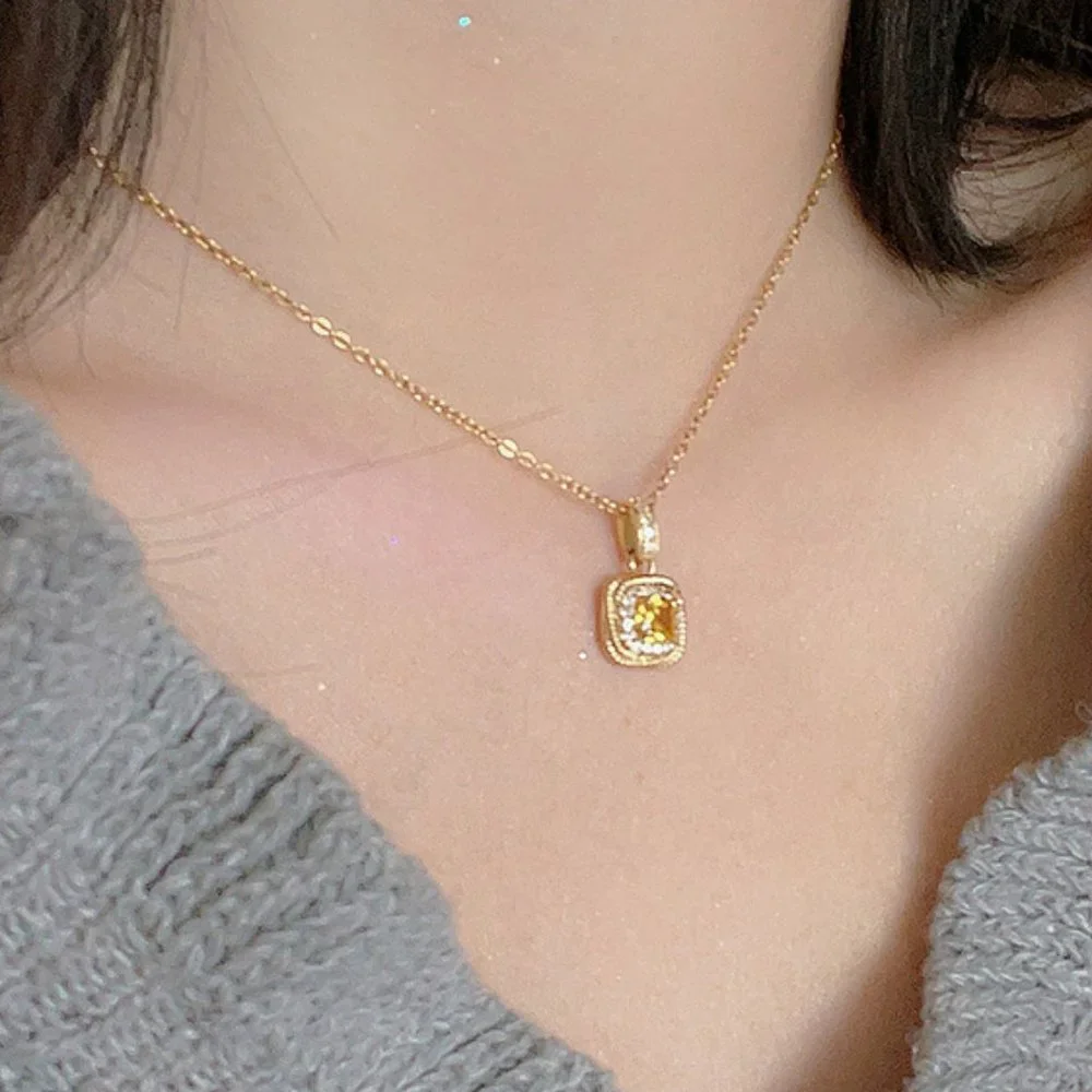 Yellow Sugar Cube Crystal Zircon Necklace - Picture 7 of 16